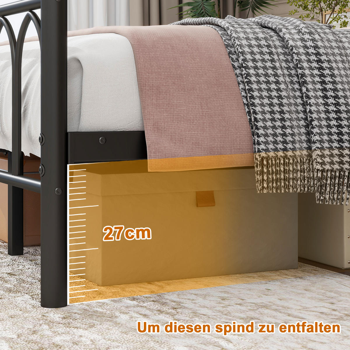 METALLBETT 120x200 cm LED USB schwarz - Schwarz, Metall (120/200cm) - LEBENLANG
