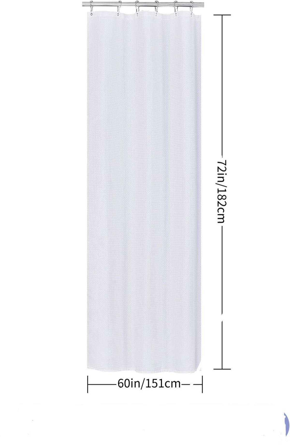 DUSCHVORHANG Stoff Waffelstruktur Polyester maschinenwaschbar mit Haken wasserdicht Weiß - Weiß, Textil (151/182cm) - MCBOSON