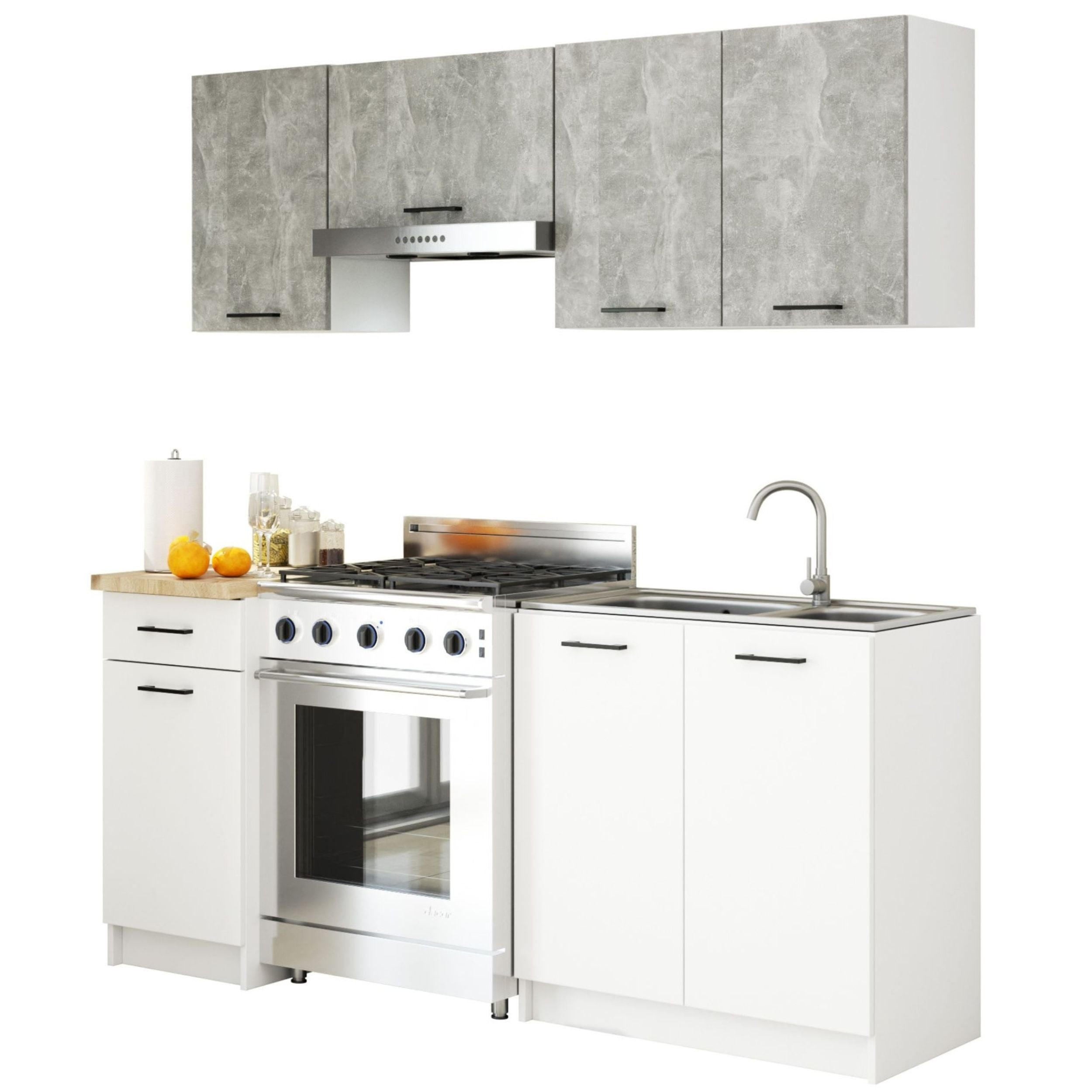 KUCHYŇSKÝ BLOK Beton, bílá 203/180/46 - bílá, kompozitní dřevo (180/203/46cm) - RAUMHIRSCH FURNITURE