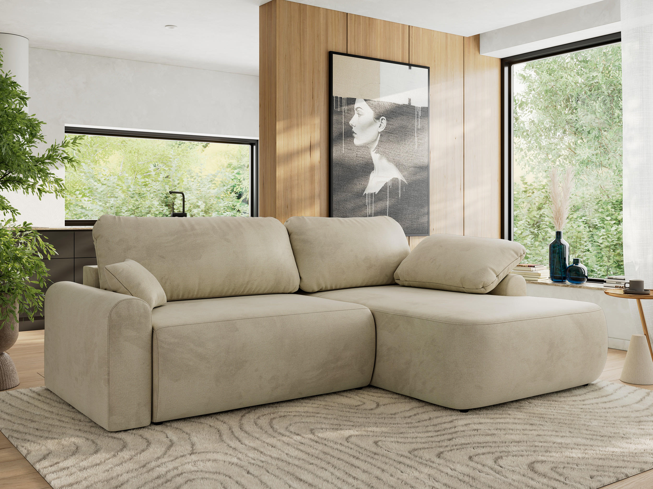 ECKSCHLAFSOFA CUBO L Beige Velvet - rechts - Beige/Schwarz, Kunststoff/Textil (187/273cm) - MKS