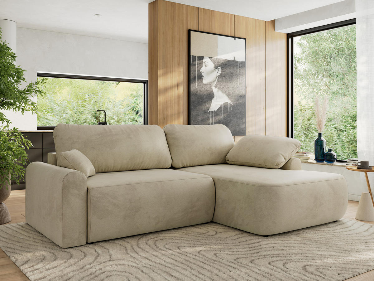 ECKSCHLAFSOFA CUBO L Beige Velvet - rechts - Beige/Schwarz, Kunststoff/Textil (187/273cm) - MKS
