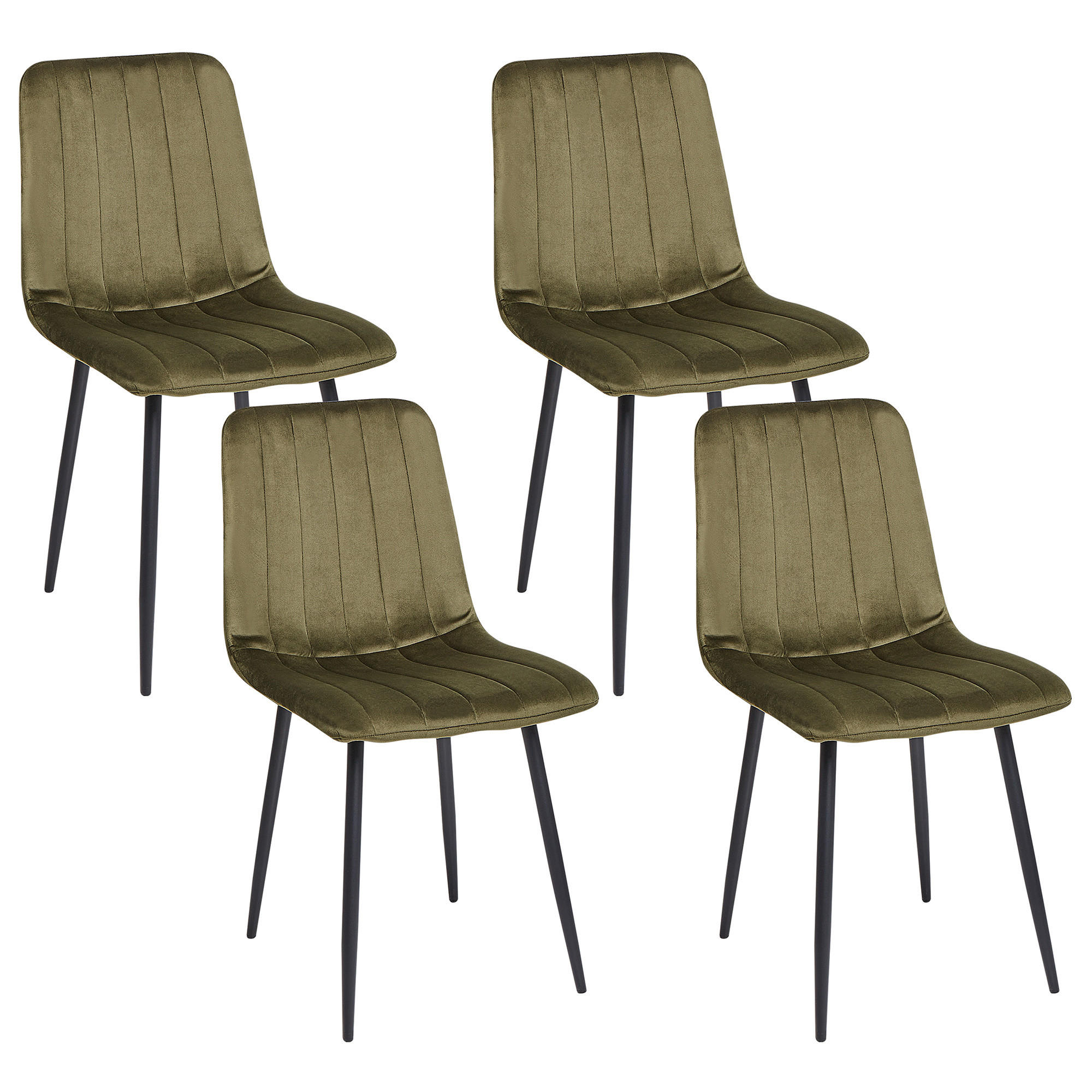 ESSZIMMERSTUHL 4er-Set Samtstoff Olivgrün Kalispell - Schwarz/Grün, Textil (45/88/62cm) - Beliani