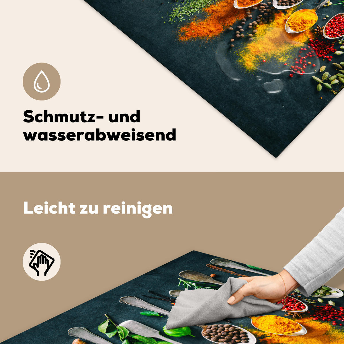 HERDABDECKPLATTE Kräuter - Gewürze - Löffel Induktionsmatte 78x78 cm - Multicolor, Kunststoff (78/78/0.2cm) - MuchoWow