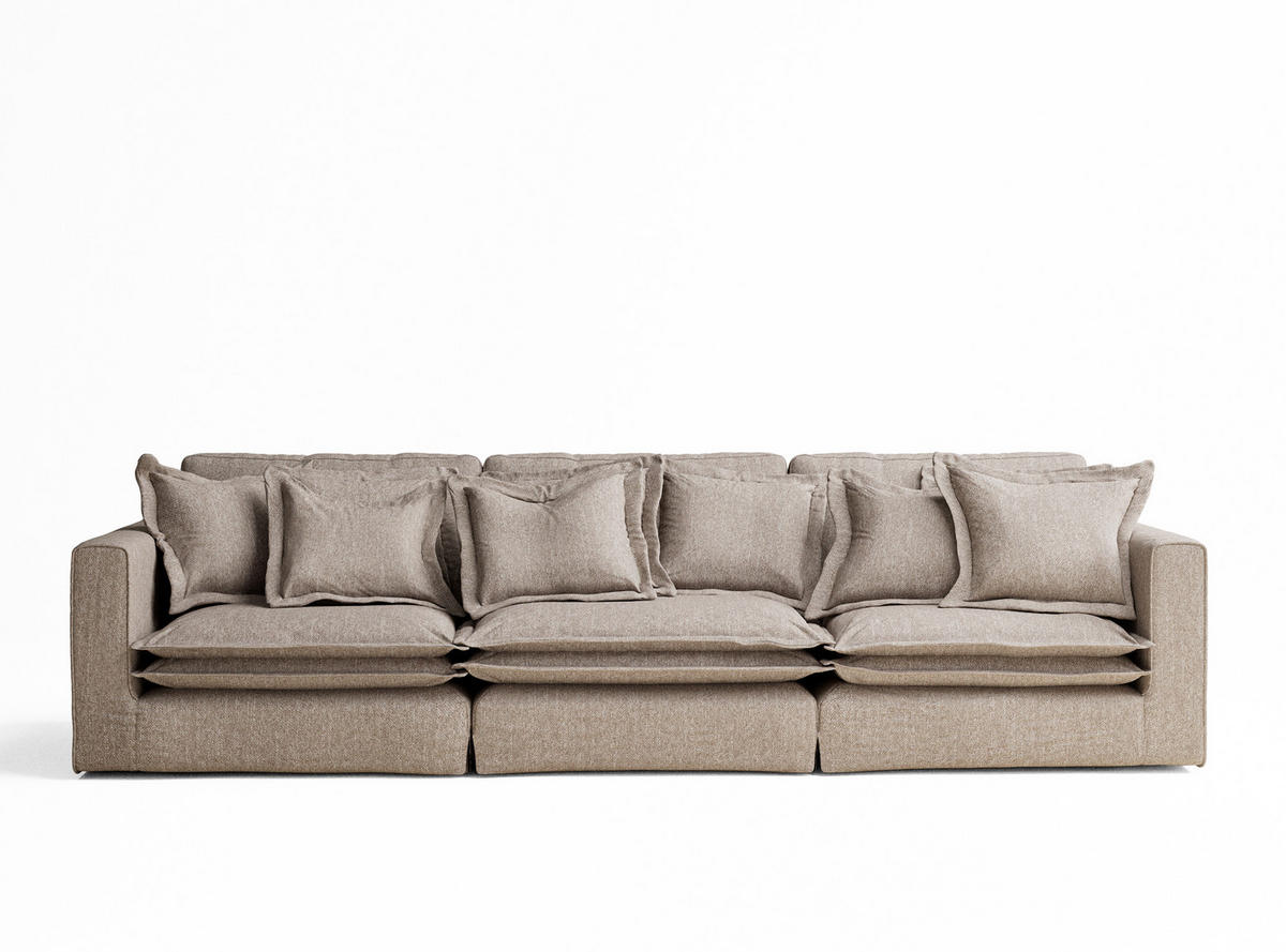 6-SITZER SOFA Amalfi Hellbraun Webstoff - Schwarz/Braun, Holz/Holzwerkstoff (338/90/119cm) - Maison de Reve