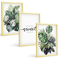 BILDER SET 3er Set - 40x60 cm Goldrahmen - Pflanzen mit der Aufschrift „Sweet Home“ - Goldfarben, Kunststoff (40/60cm) - TULUP