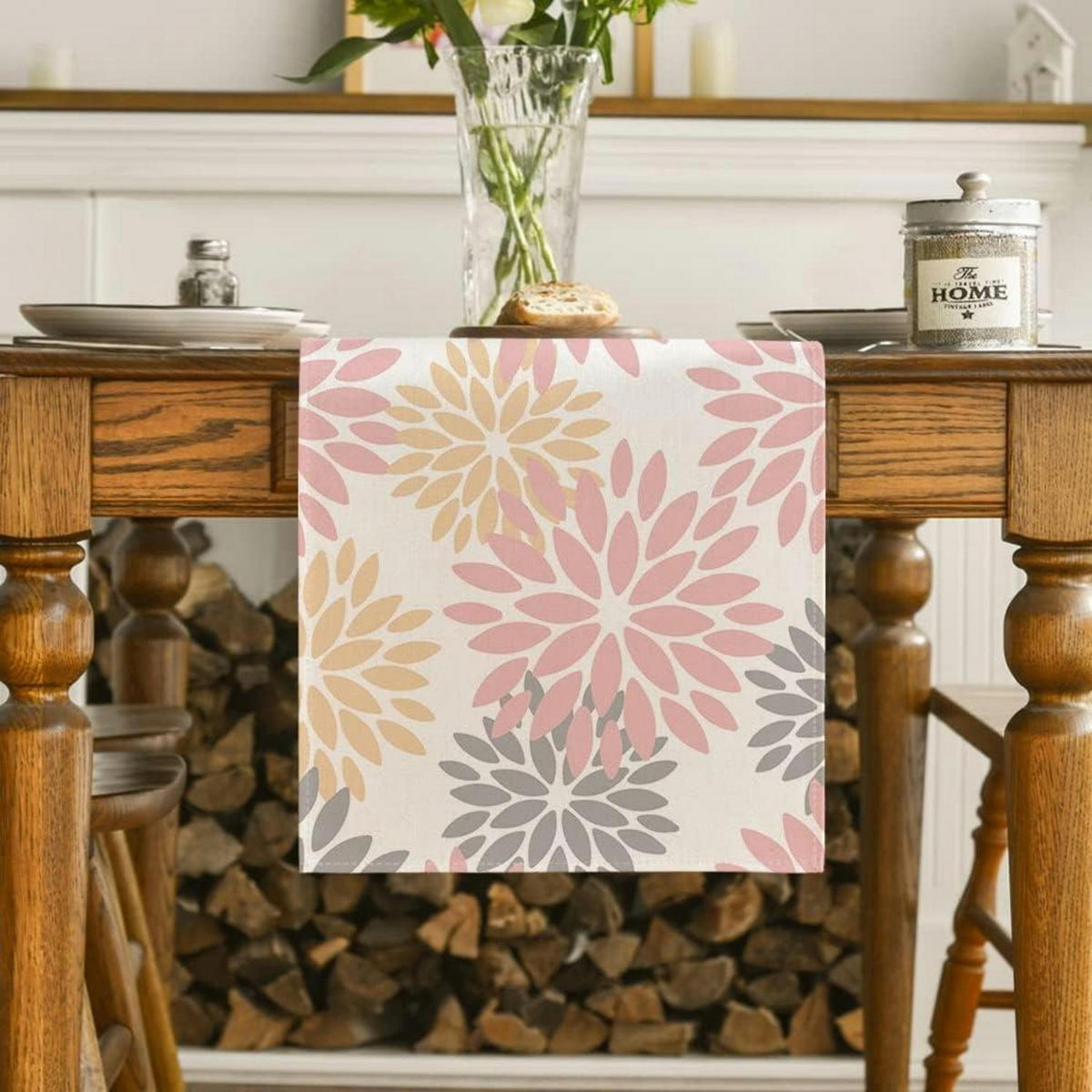 TISCHLÄUFER Blumenmuster Rosa 40 x 240 cm - Multicolor, Textil (240/40/1.5cm)