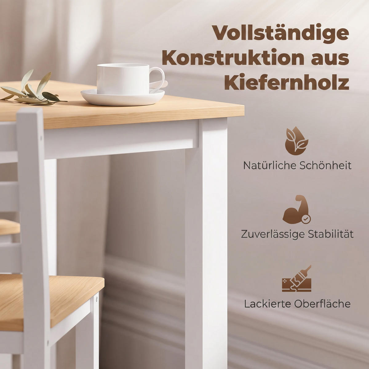ESSGRUPPE mit 1 Tisch und 4 Stühlen Naturfarben 108.0/65.0/75.0 cm - Naturfarben, Holz (65/75/108cm)
