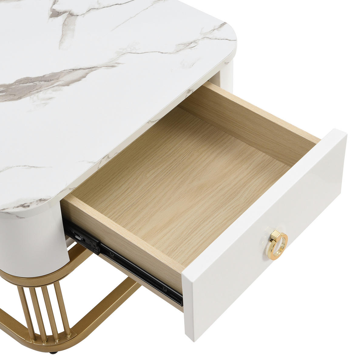 COUCHTISCH 2er-Set 60/60/44,5 & 50/50/34,5 cm in Marmoroptik mit Schublade - Weiß, Holzwerkstoff (60/60/45cm) - Flora Grace
