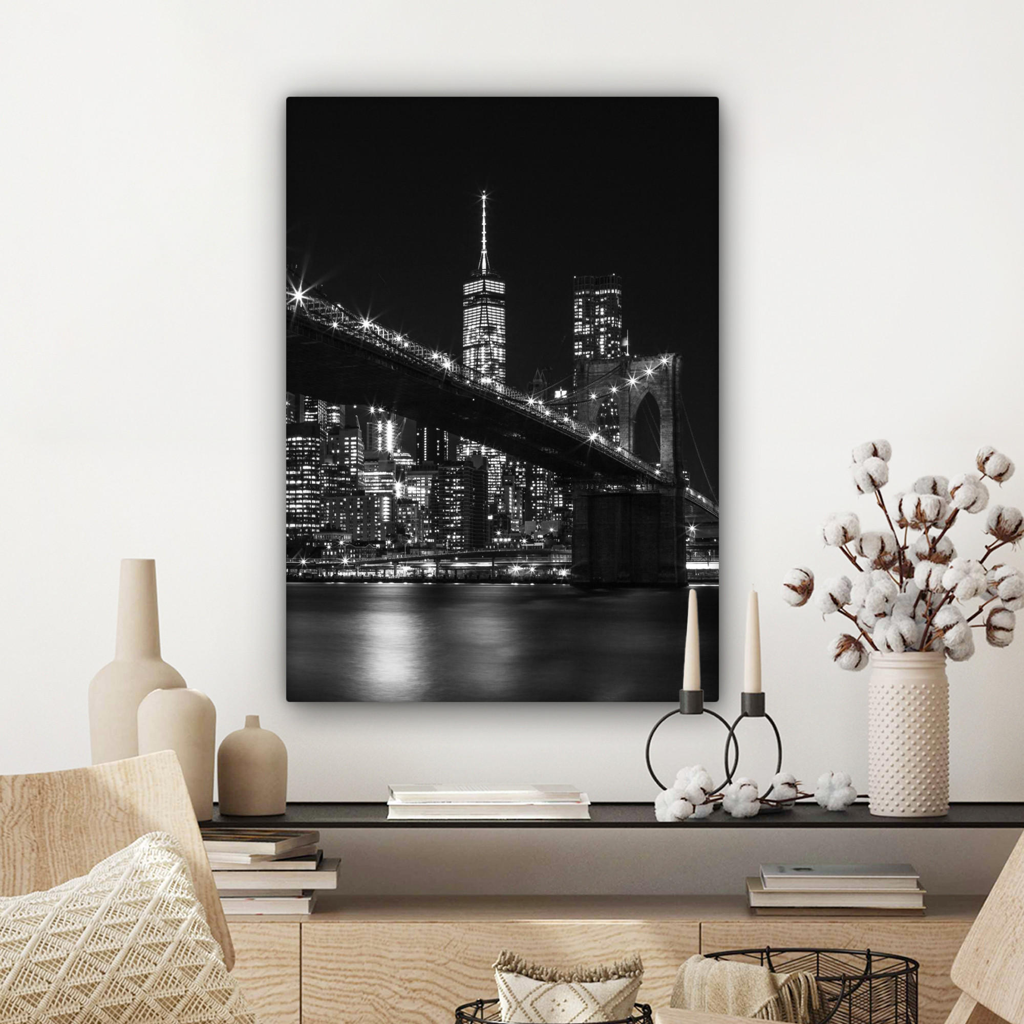 LEINWANDBILD New York - Brooklyn - Brücke 60x80 cm - Schwarz, Textil (60/80cm) - MuchoWow