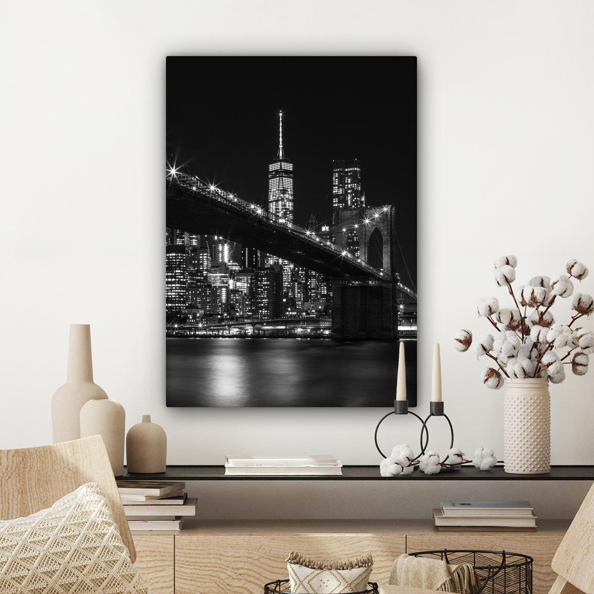 LEINWANDBILD New York - Brooklyn - Brücke 60x80 cm - Schwarz, Textil (60/80cm) - MuchoWow