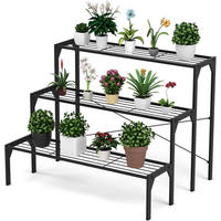 BLUMENREGAL 3-stufiger Schwarz - Schwarz, Metall (65/85/65cm) - COSTWAY