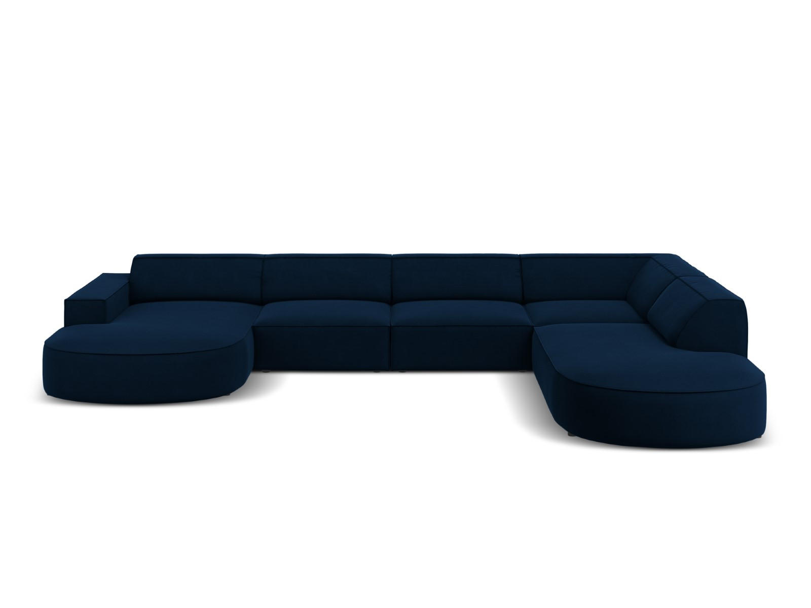PANORAMASOFA rechts Jodie aus Samt königsblau 7 Sitzplätze - Blau, Textil (262/70/364cm) - Micadoni