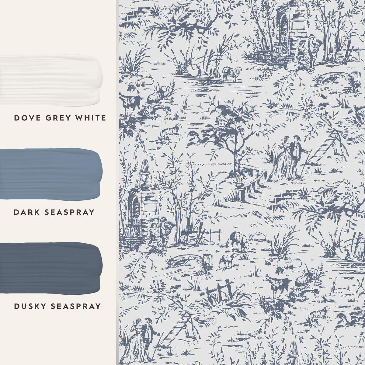 VLIESTAPETE Toile de Jouy 1000x52cm - Blau, Papier/Kunststoff (52/1000cm) - LAURA ASHLEY