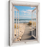 LEINWANDBILD Fenster - Meer - Küste - Natur - Ausblick - Strand - Wattenmeer 30x40 cm - Beige, Textil (30/40cm) - MuchoWow