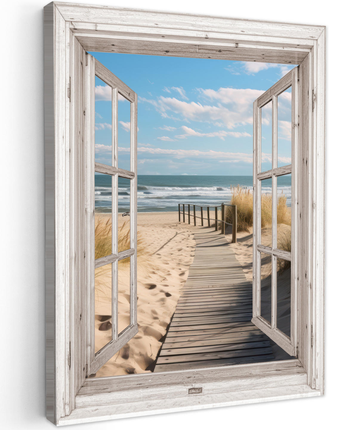 LEINWANDBILD Fenster - Meer - Küste - Natur - Ausblick - Strand - Wattenmeer 30x40 cm - Beige, Textil (30/40cm) - MuchoWow
