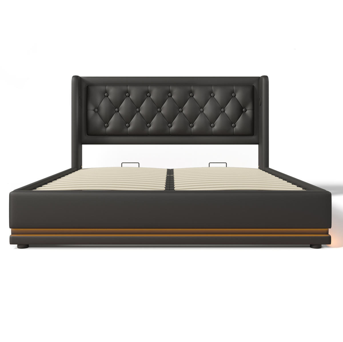 POLSTERBETT mit LED-Beleuchtung 180/200 cm in Schwarz mit Bettkasten & USB-C - Schwarz, Kunststoff (180/200cm) - BEAOK