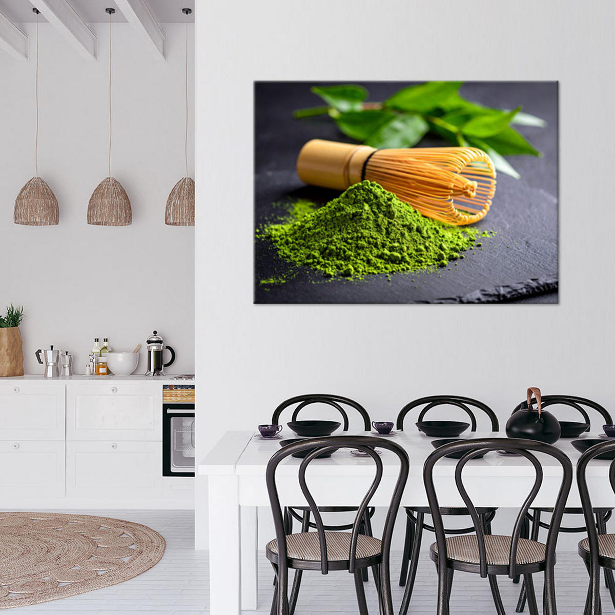 LEINWANDBILD Matcha Tee 90x60cm - Grün, Textil (90/60cm) - Feeby