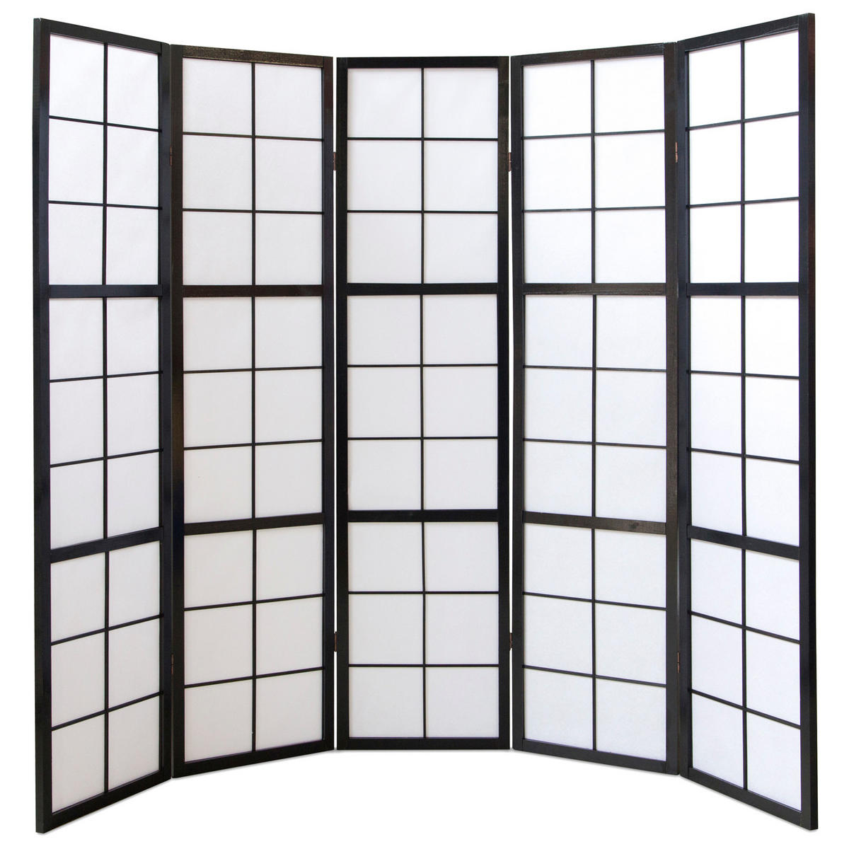 PARAVENT 5-tlg. 220/175 cm Schwarz Shoji - Schwarz, Holz (220/175/2cm) - Homestyle4u