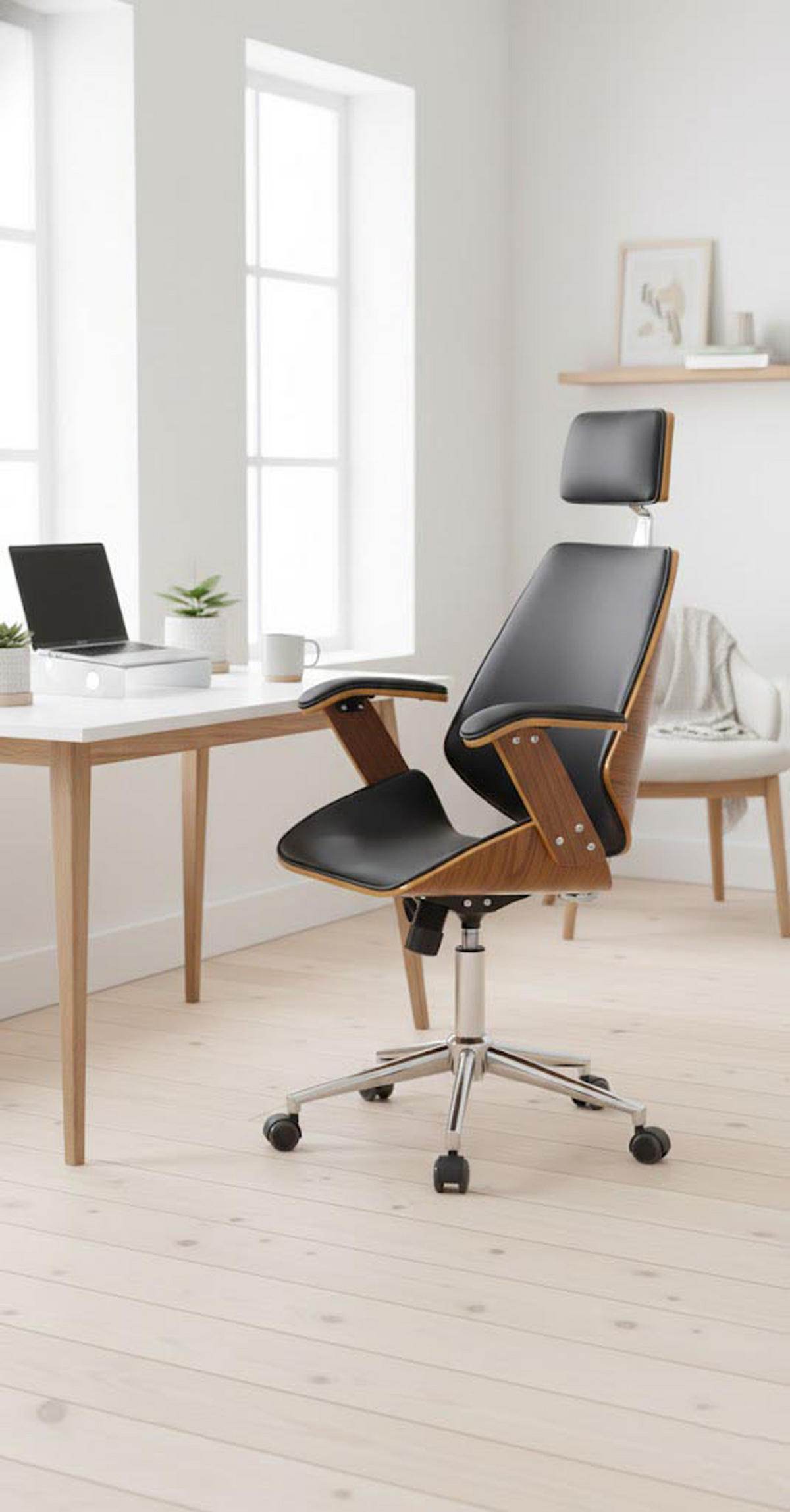 BÜROSTUHL Velrix Kunstleder walnuss/schwarz - Chromfarben/Schwarz, Metall (66/128/61cm) - TPFLiving