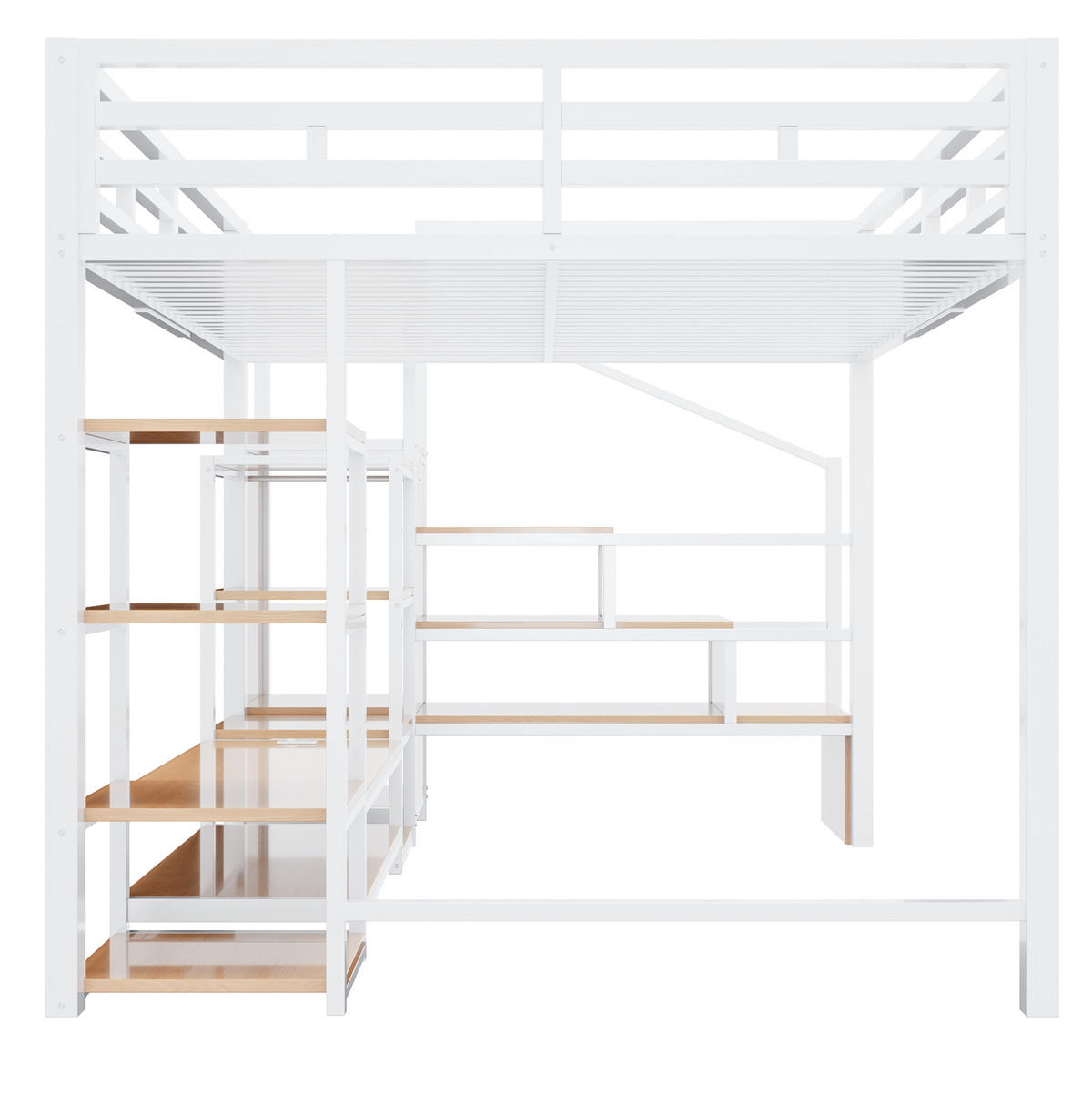 HOCHBETT 140/200 cm aus Metall und MDF mit TV-Ständer, Steckdose und Aufbewahrungsleiter Weiß - Weiß, Metall (140/200cm) - Modenvie