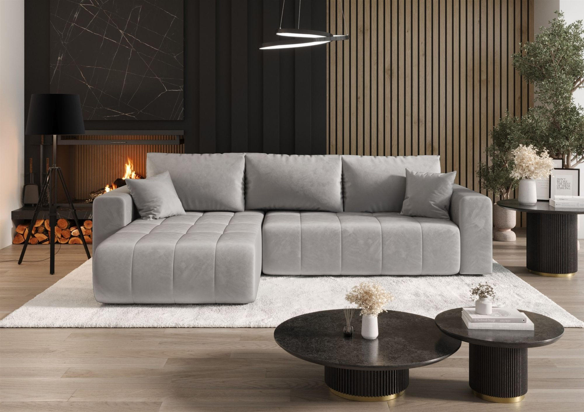 ECKSOFA Camila - Hellgrau, Holzwerkstoff/Textil (280/185cm) - Fun Möbel