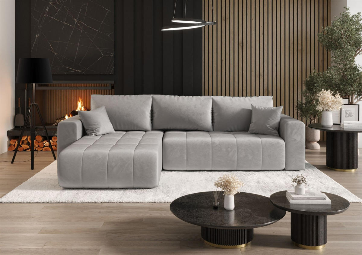 ECKSOFA Camila - Hellgrau, Holzwerkstoff/Textil (280/185cm) - Fun Möbel