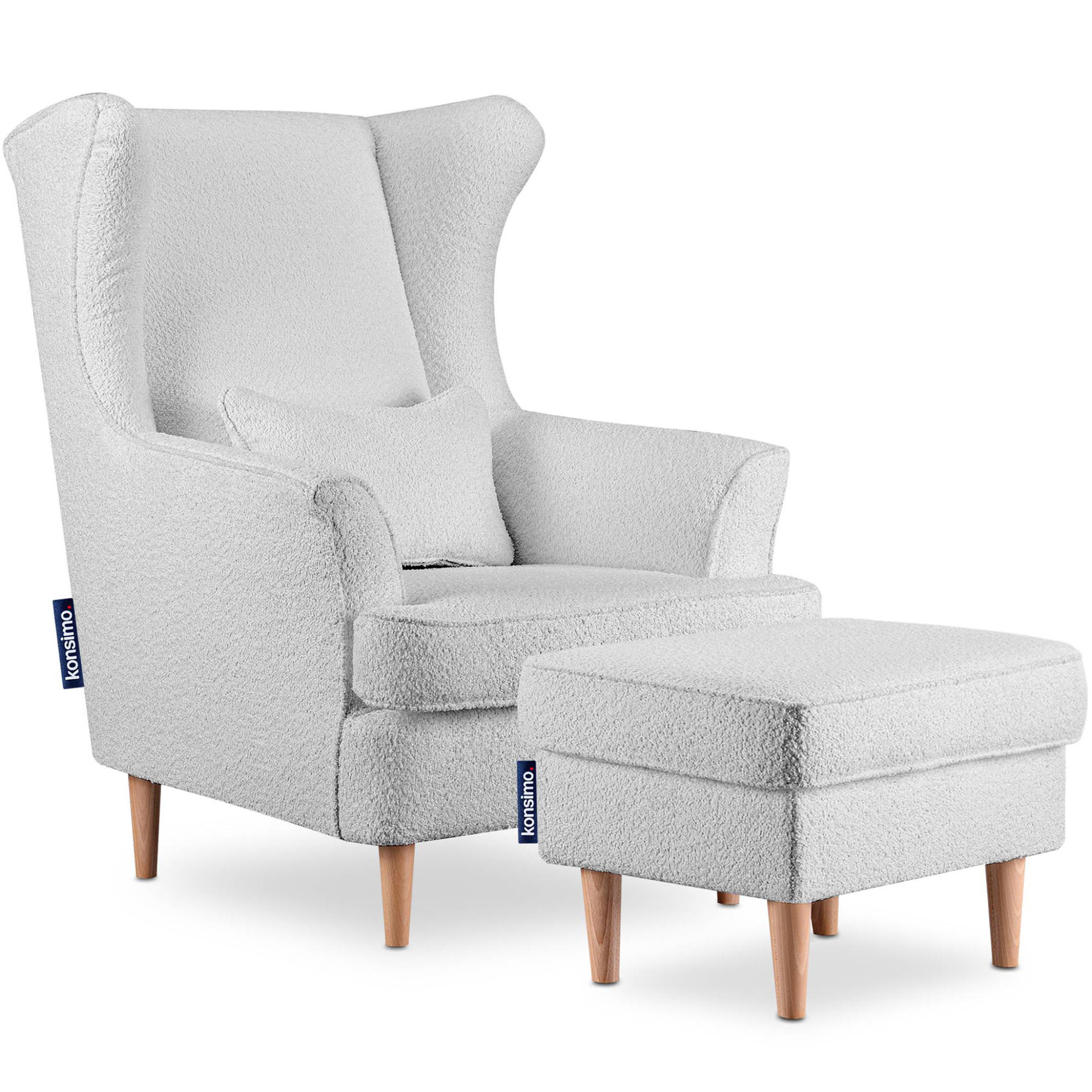 OHRENSESSEL STRALIS mit Sitzhocker, hellgrau - Hellgrau, Textil (82/108/80cm) - KONSIMO®