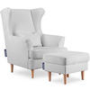 OHRENSESSEL STRALIS mit Sitzhocker, hellgrau - Hellgrau, Textil (82/108/80cm) - KONSIMO®