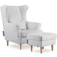 OHRENSESSEL STRALIS mit Sitzhocker, hellgrau - Hellgrau, Textil (82/108/80cm) - KONSIMO®