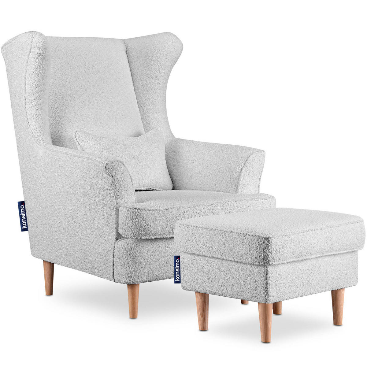 OHRENSESSEL STRALIS mit Sitzhocker, hellgrau - Hellgrau, Textil (82/108/80cm) - KONSIMO®