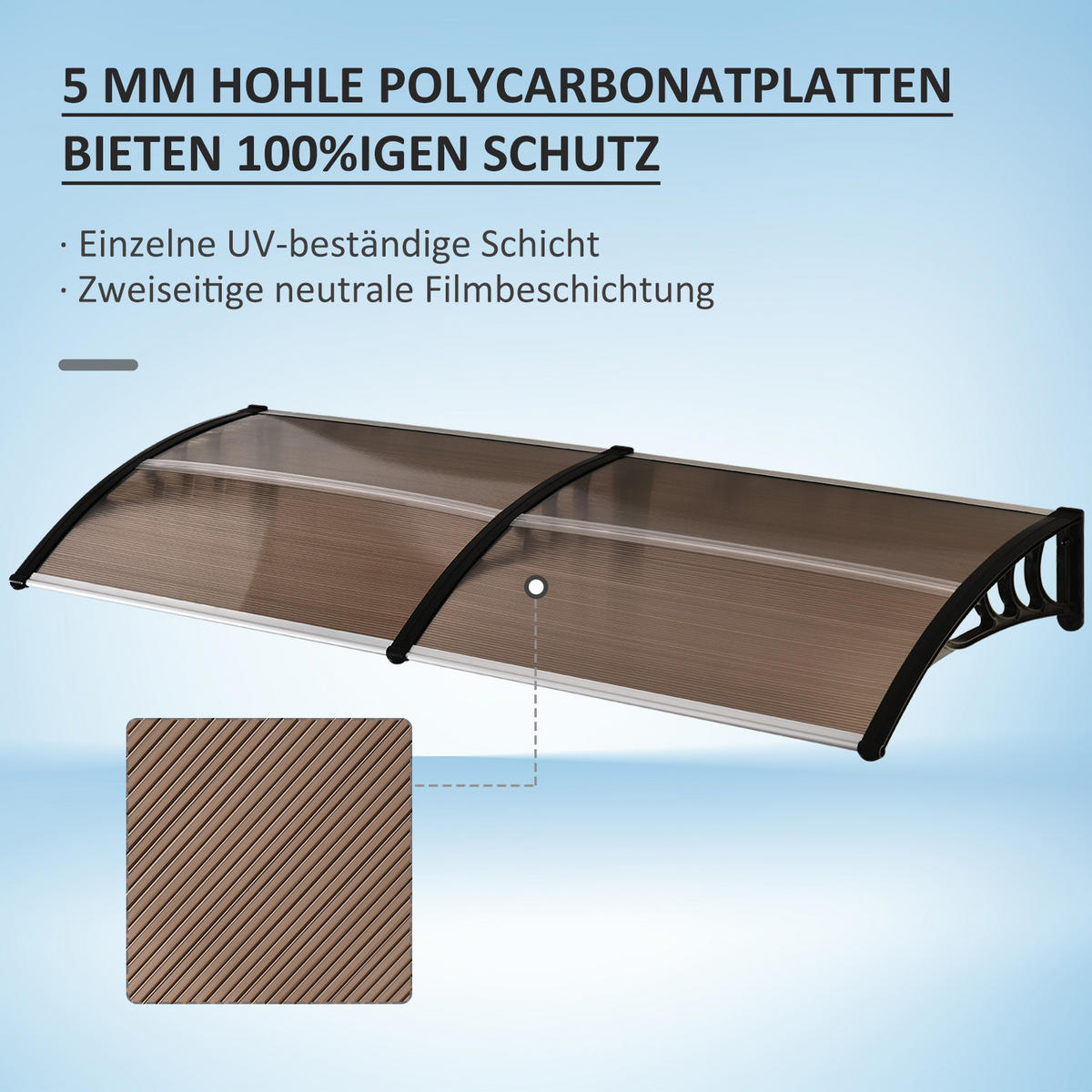PULTVORDACH, Vordach, Alu, Braun - Braun, Kunststoff (195/23/75cm) - Outsunny