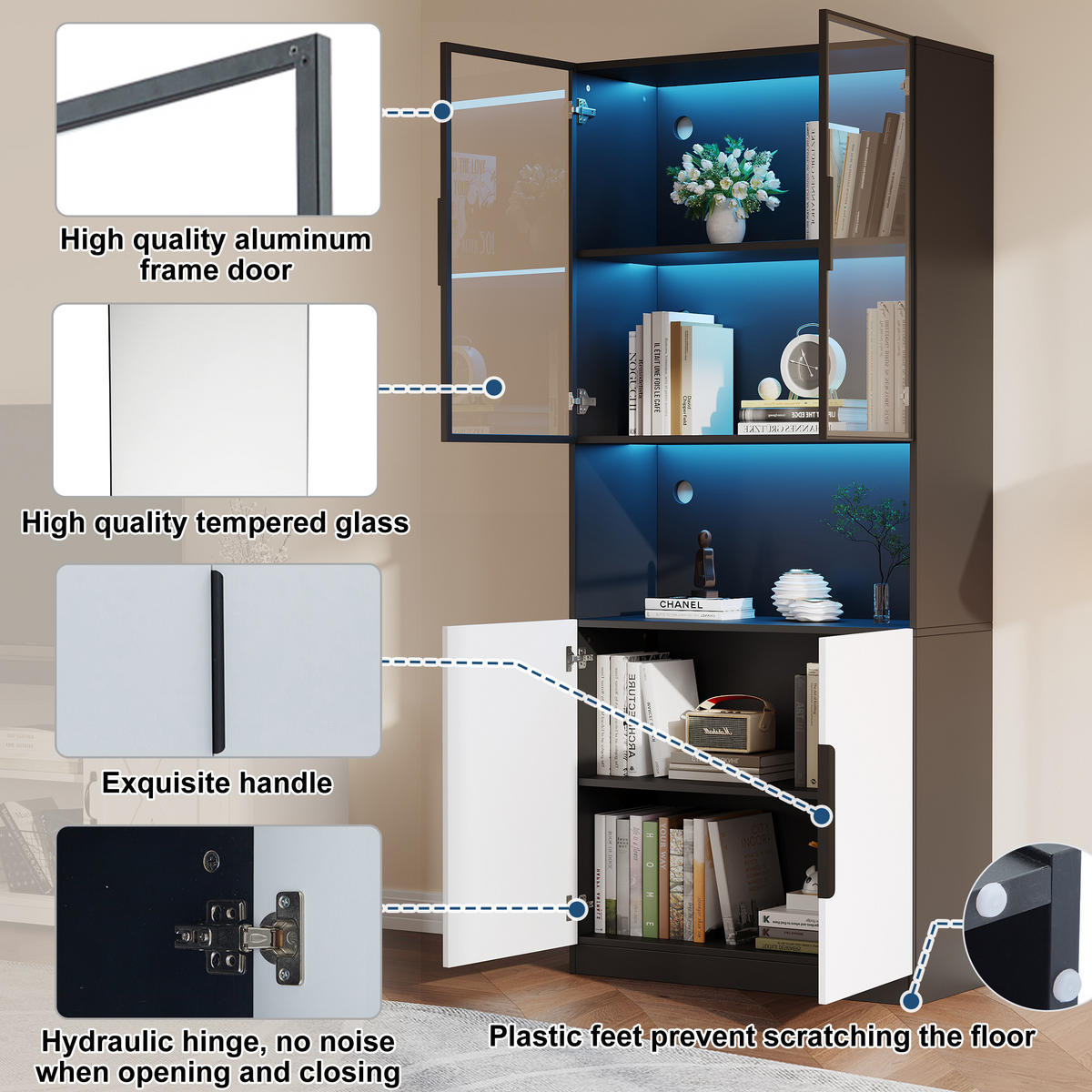 VITRINE Weiß 80/30/200 cm - Weiß, Holzwerkstoff (80/200/30cm) - PANGIVO
