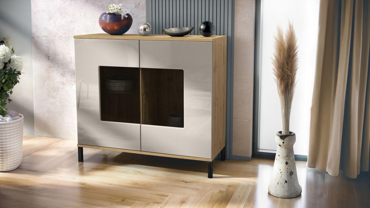 KOMMODE Grömitz Sandgrau Hochglanz - Sandfarben, Holzwerkstoff (92.5/83.5/35cm) - Vladon