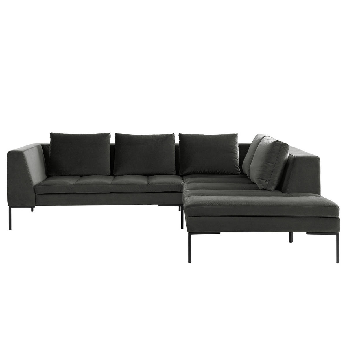 ECKSOFA mit Ottomane - Schwarz/Grün, Textil/Metall (255/230cm) - home24