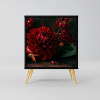 SIDEBOARD DAHLIAS AND POMEGRANATES, Schwarz, 57,5x42x75,5 cm, Goldfarbene Metallfüße - Goldfarben/Multicolor, Holzwerkstoff/Metall (57.5/75.5/42cm) - SpaceRebels