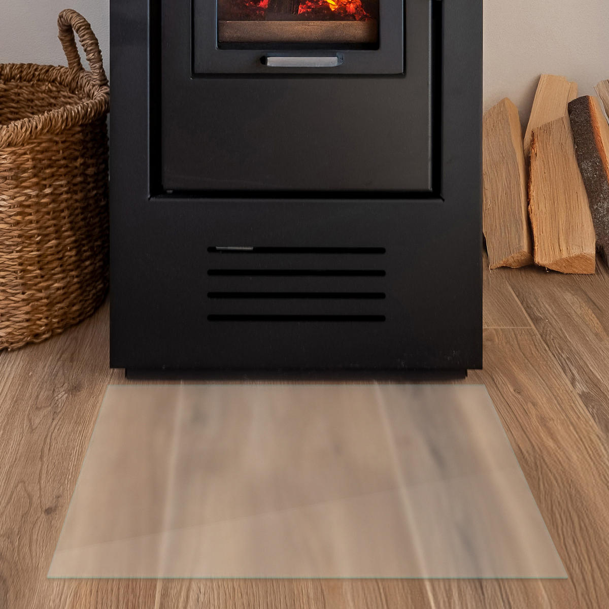 SKLENĚNÁ PODLOŽKA pod kamna 60x40 cm – mléčné sklo - průhledná, sklo (60/40/0.4cm) - TULUP