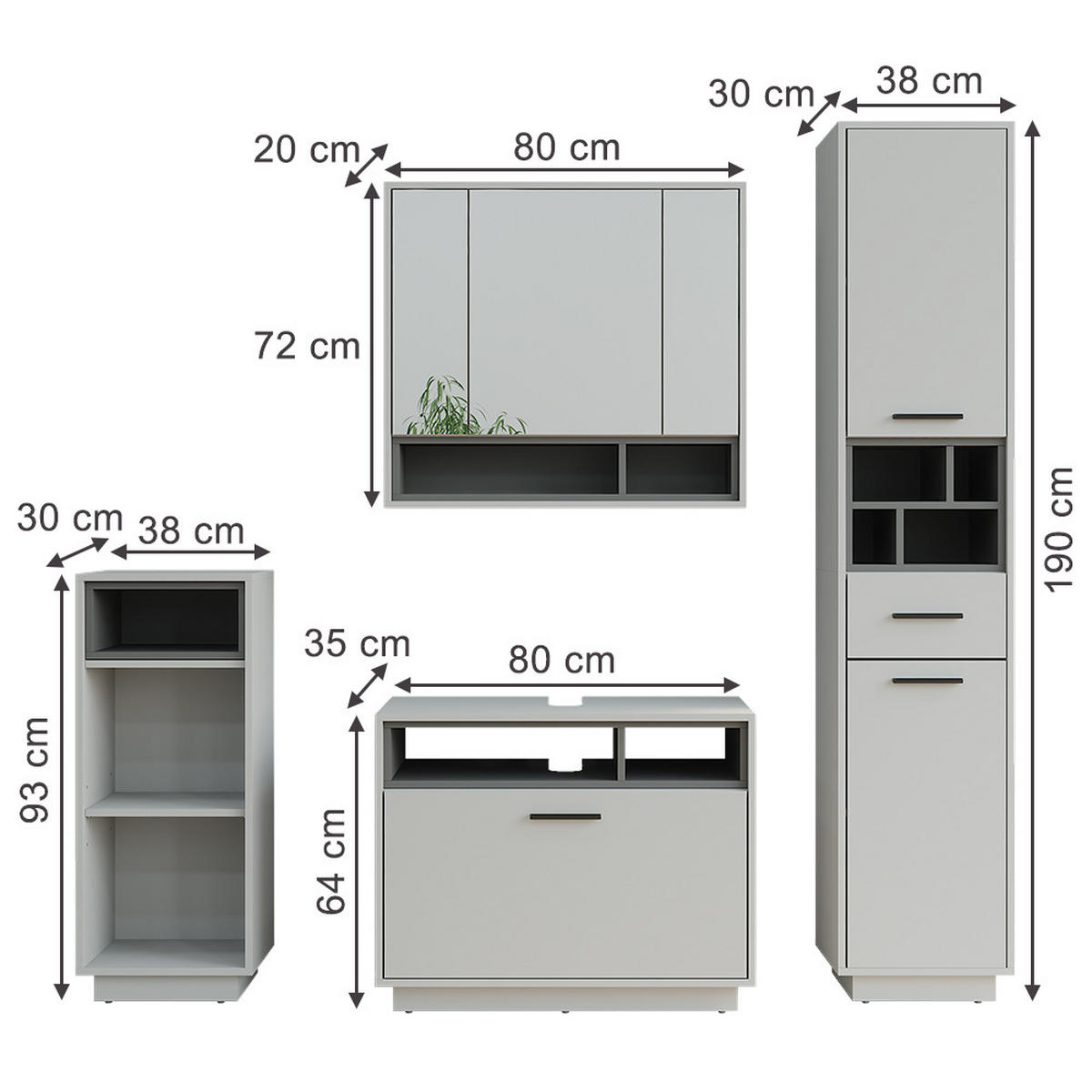KOUPELNOVÝ NÁBYTEK Beatrice Šedá/antracitová - šedá/antracitová, kompozitní dřevo (80/64/35cm) - Vicco