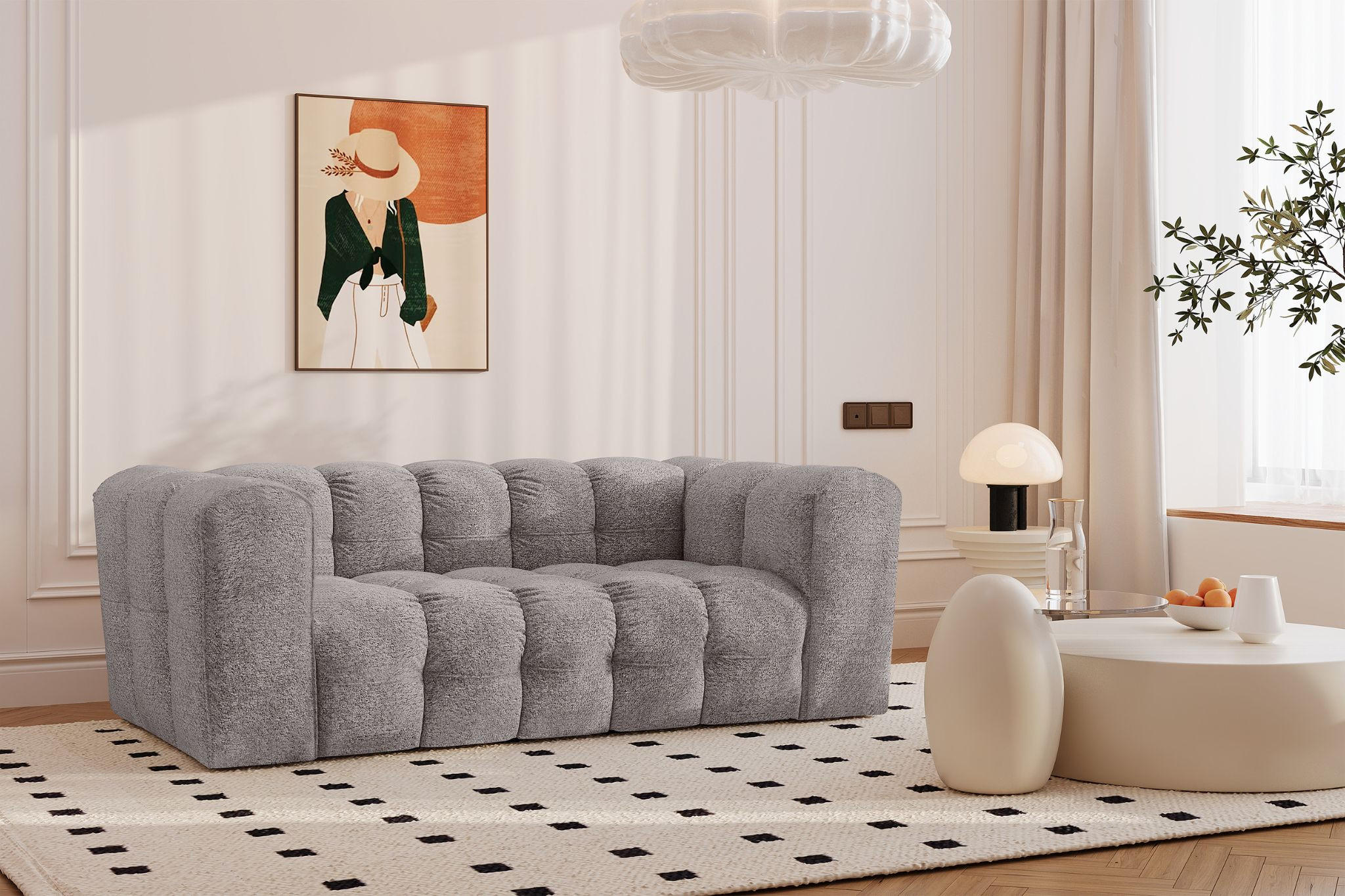 SOFA 2-Sitzer, Komfort, BALOO, stoff Schenille & Bouclé, Grau - Grau, Holz (196/75/106cm) - Kaiser Möbel