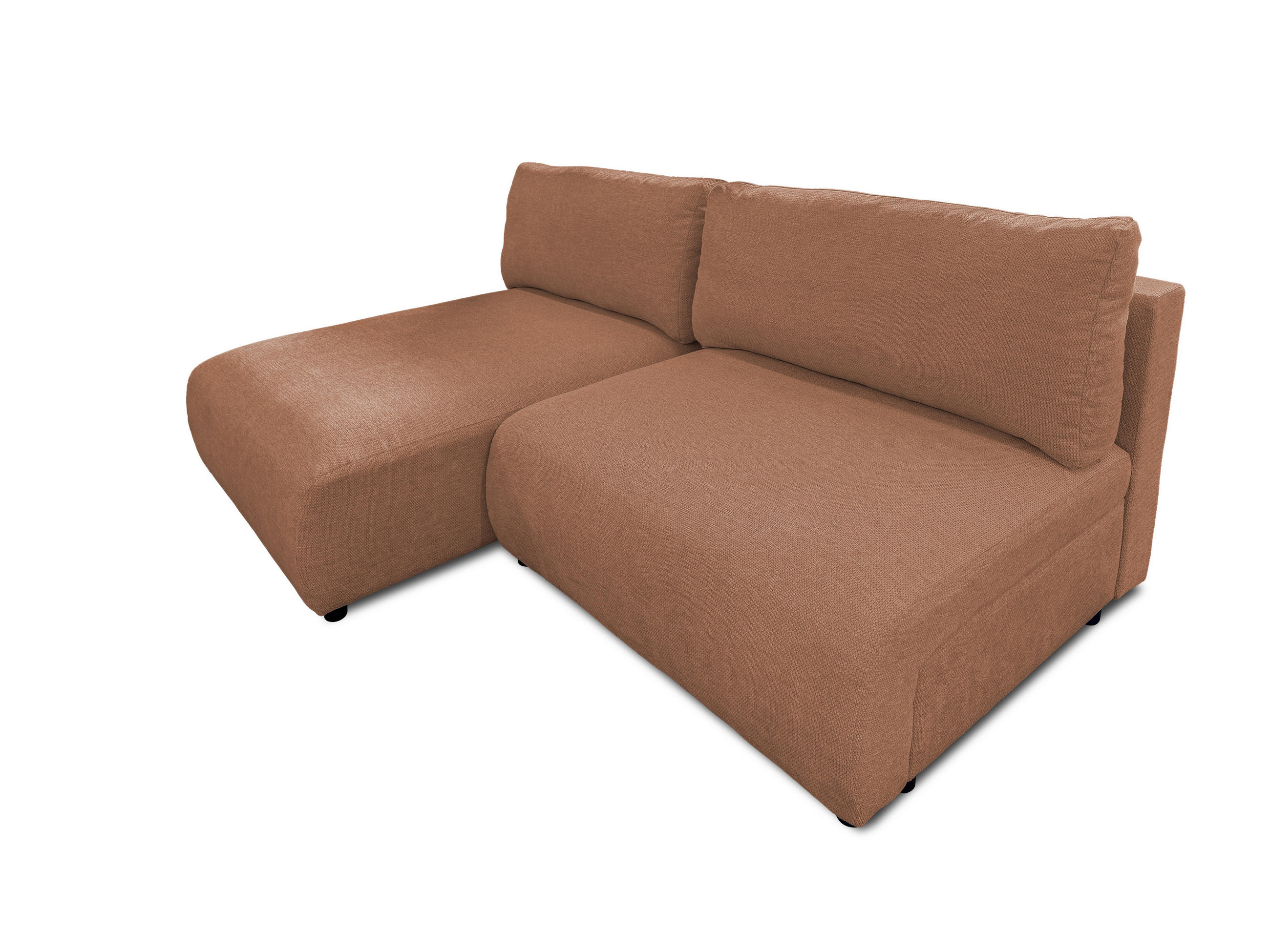 ECKSOFA Sora mit Schlaffunktion, Bettkasten und extra tiefer Komfortzone aus hochwertigem Terrakotta Strukturstoff - Terracotta/Schwarz, Holz/Kunststoff (140/200cm) - S-Style
