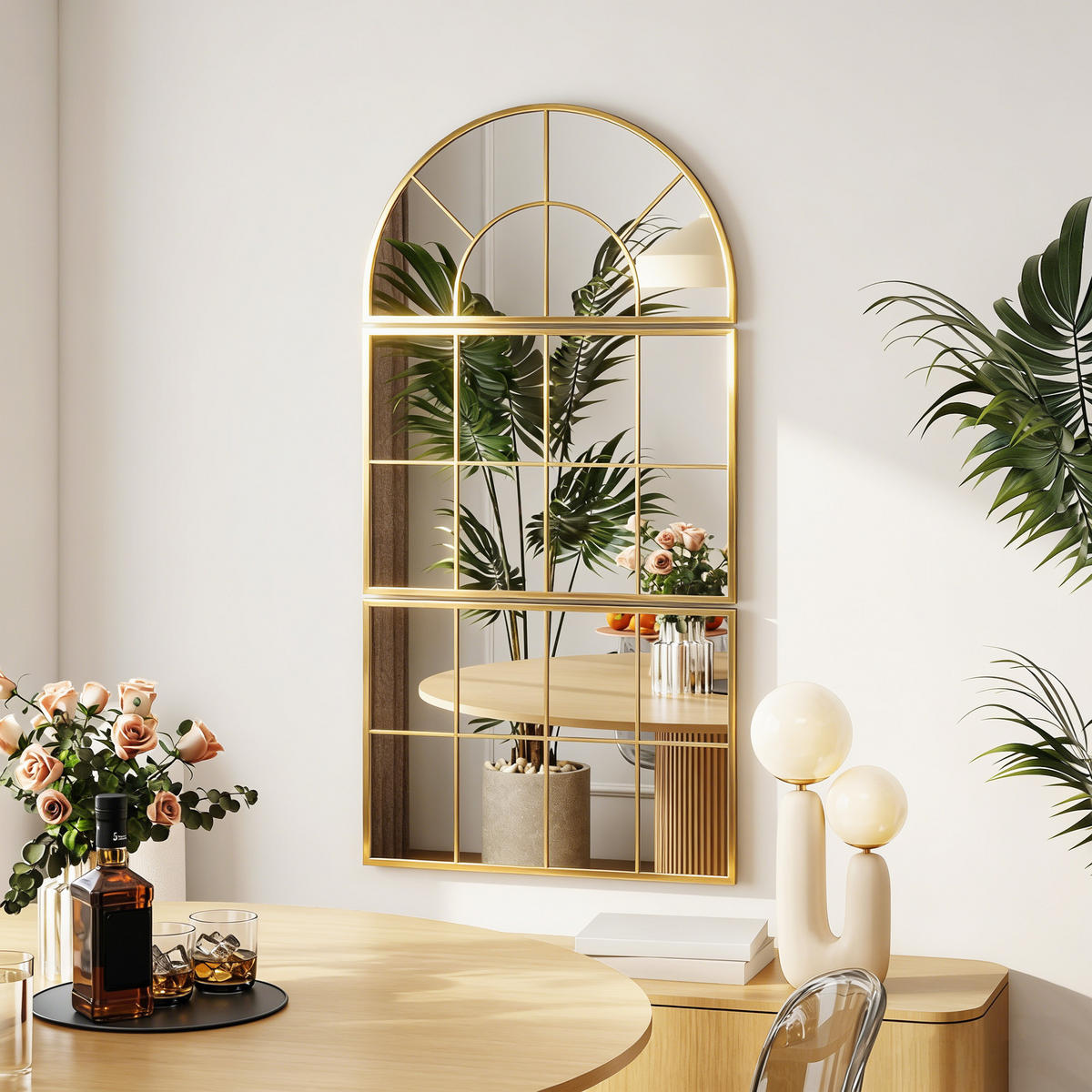 WANDSPIEGEL DE-14325 3-teilig, Fenster-Design Gold - Goldfarben, Glas (76/150/2cm) - ComfortXL