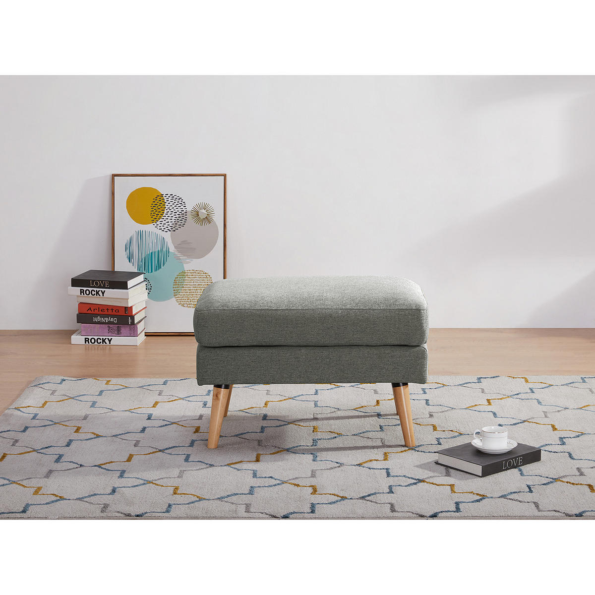 POLSTERHOCKER - Beige/Grau, Holz/Birkenholz (72/47/49cm) - home24