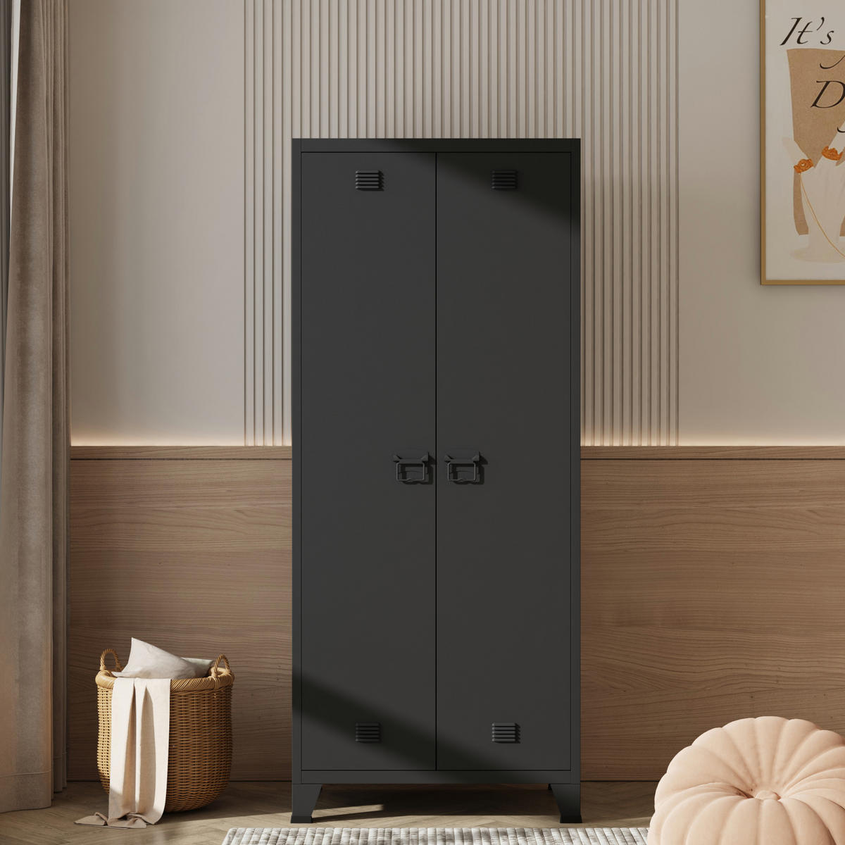 KLEIDERSCHRANK Hankasalmi - Schwarz, Metall (90/180/40cm) - [en.casa]