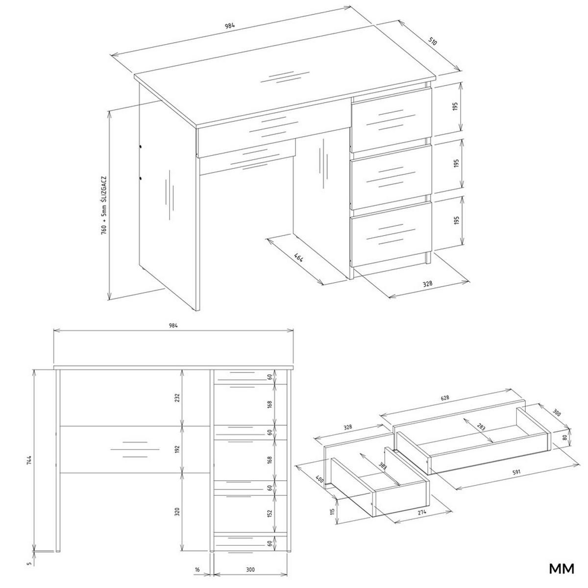 SCHREIBTISCH Weiß 98/146/52 - Weiß, Holzwerkstoff (52/98/146cm) - RAUMHIRSCH FURNITURE
