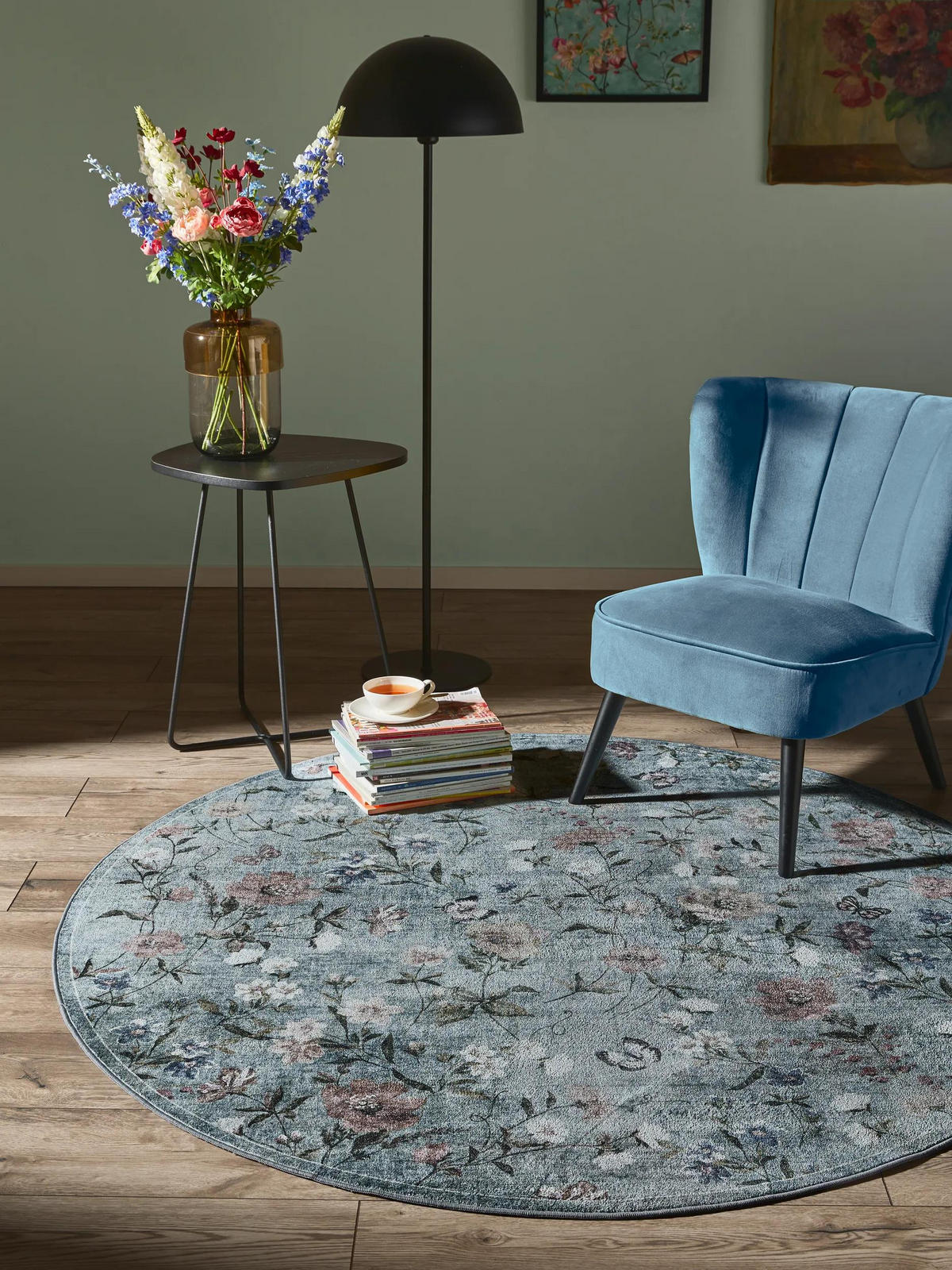 TEPPICH Milly waschbar Multicolor/Grau ø 160 cm rund - Multicolor/Grau, Kunststoff/Textil (160/160cm) - benuta