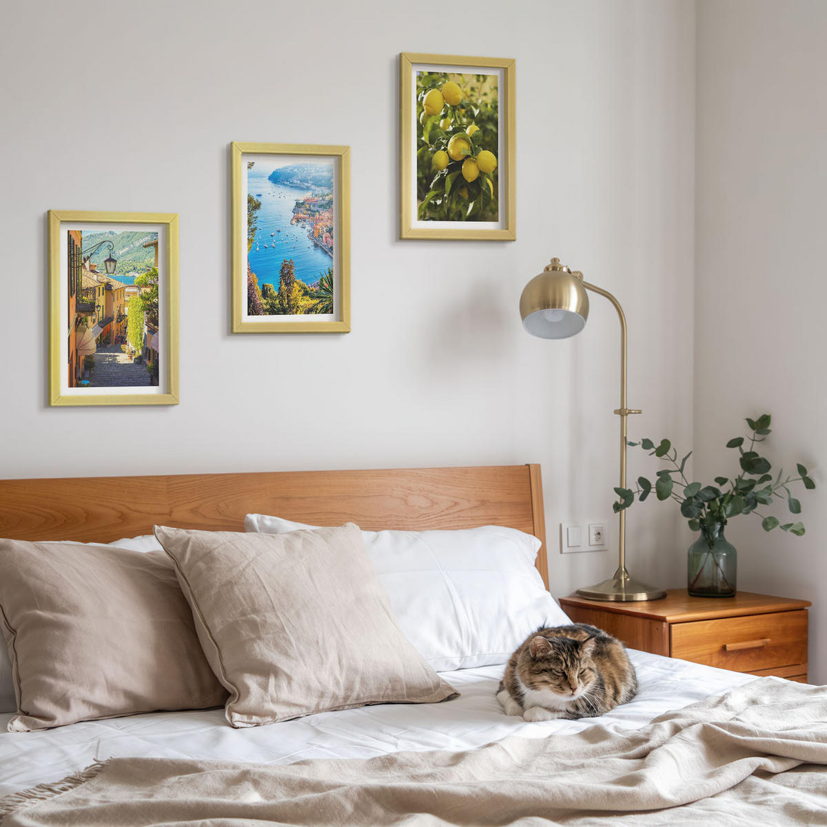 WANDBILDER 3er Set - 20x30 cm Goldrahmen - Straßen am Meer, ein Meer aus Zitronen - Goldfarben, Kunststoff (20/30cm) - ArtPrintCave