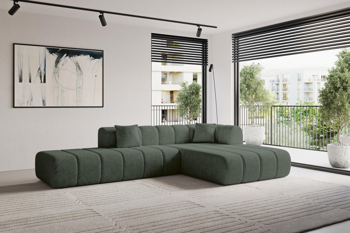 ROHOVÁ SEDAČKA s otomanem, pravá BILA-L 289x176x71 Zelená Žinylka - černá/smaragdově zelená, kompozitní dřevo/textil (289/176cm) - ALTDECOR