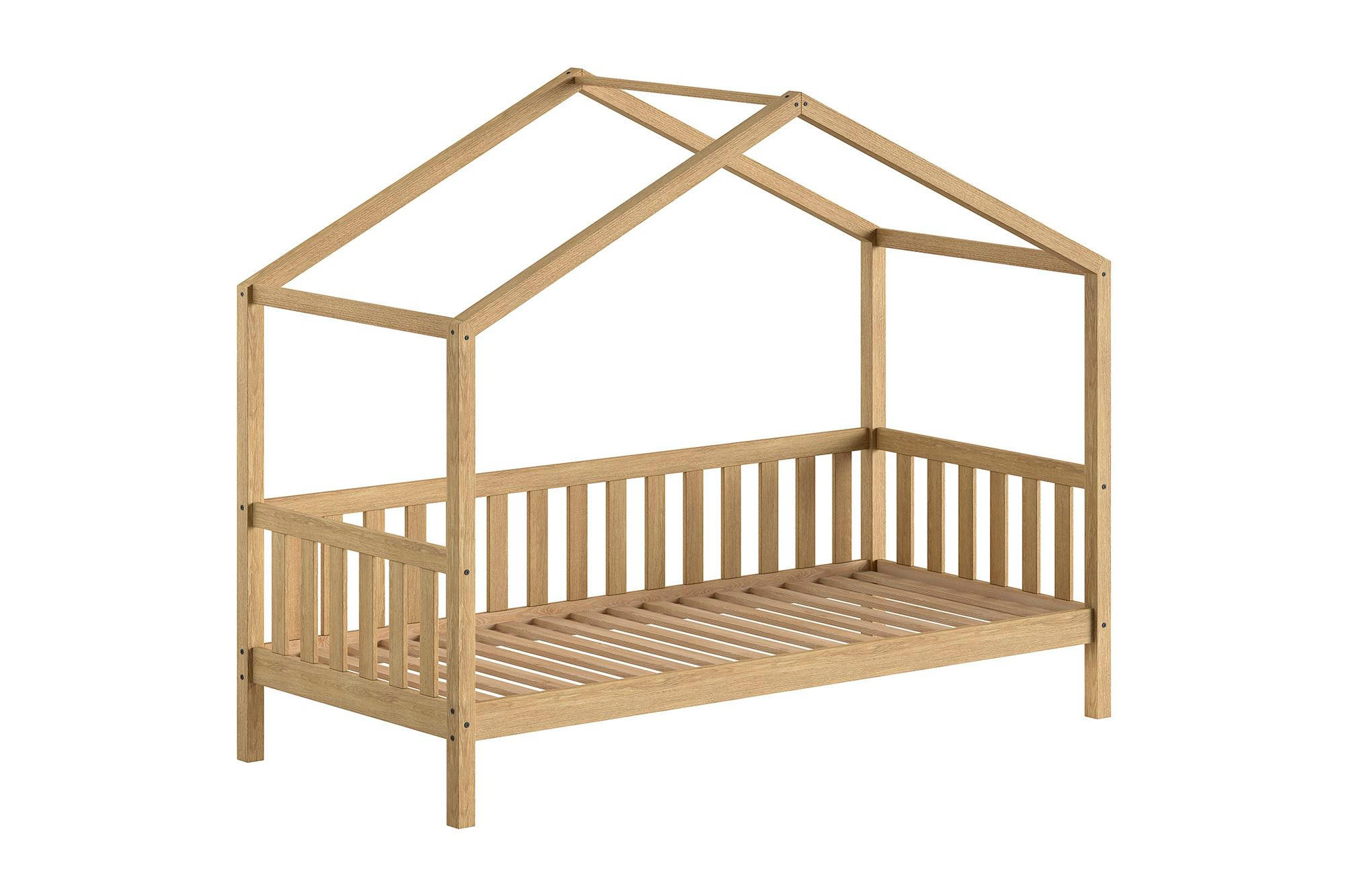 HAUSBETT Kapua Eiche massiv Natur Dachaufbau 90x200 inkl Lattenrost - Eichefarben, Holz (90/200cm) - 58aufmkessel