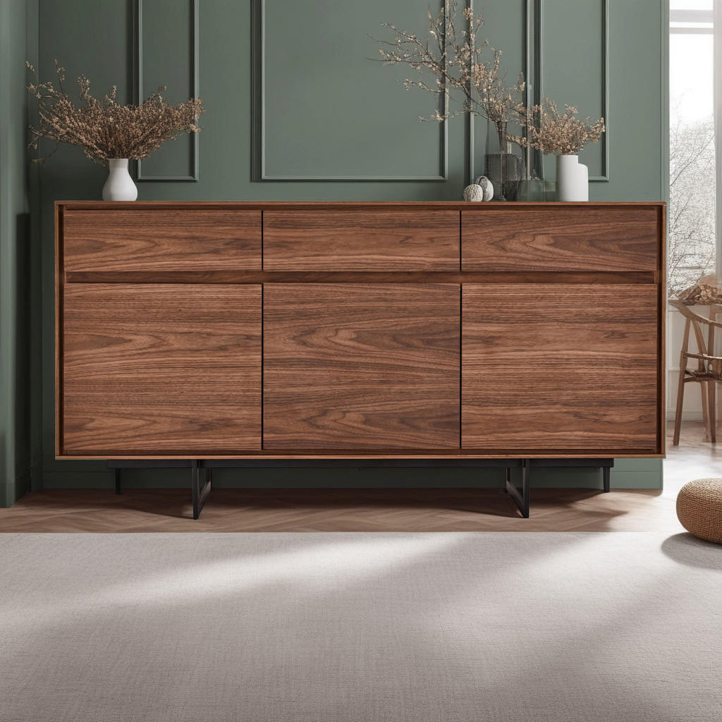 Thumbnail - Furnhouse Sideboard, Braun, Holz, Amerikanischer Nussbaum, 3 Schubladen, 155x82x45 cm, Wohnzimmer, Kommoden & Sideboards...