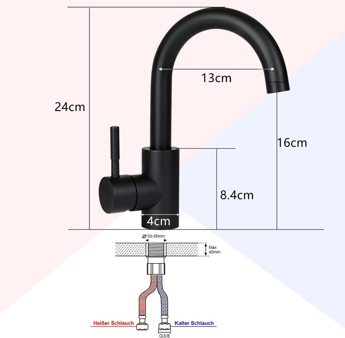 KÜCHENARMATUR Sarah - Schwarz, Metall (6/24/24cm) - Nettlife