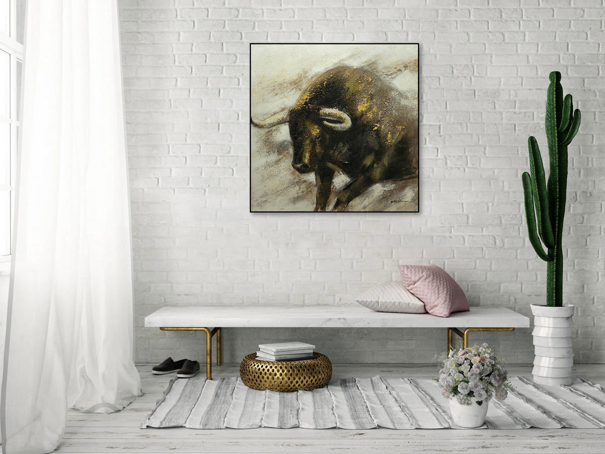 ACRYLBILD HANDGEMALT 80/80 cm - Weiß/Braun, Holz/Textil (80/80cm) - KUNSTLOFT